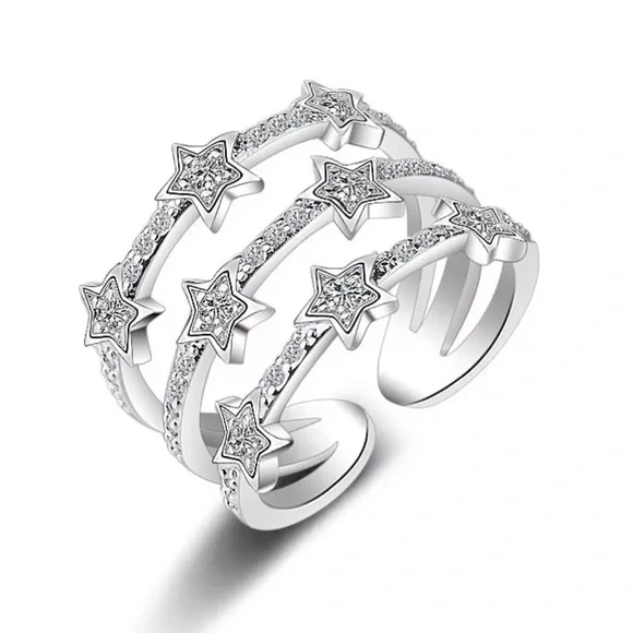 NEW STAR MULTI LAYER 925 STERLING SILVER ADJUSTABLE RING, CUTE RING, SHINY RING. - Picture 3 of 4